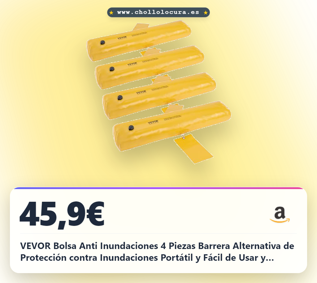 VEVOR Bolsa Anti Inundaciones 4 Piezas Barrera Alternativa de Protección contra Inundaciones Portátil y Fácil de Usar y Guardar para Hogar, Entrada, Patio, Camino de Entrada 122 x 25 x 17 cm Amarillo