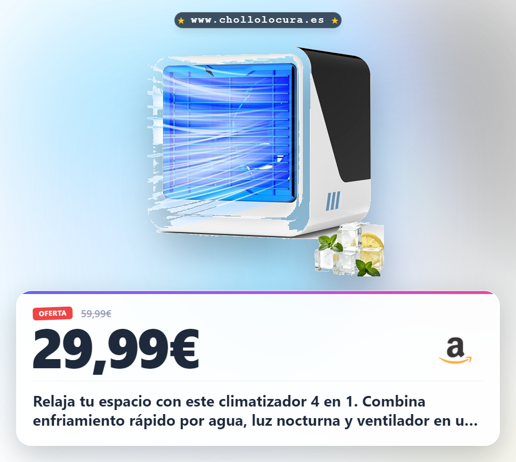 Aprovecha el climatizador portátil 4 en 1 con agua y luz nocturna en oferta histórica