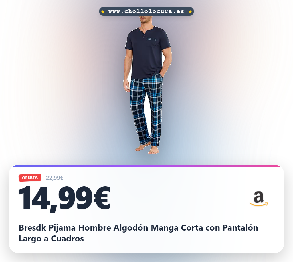 Bresdk Pijama Hombre Algodón Manga Corta con Pantalón Largo a Cuadros