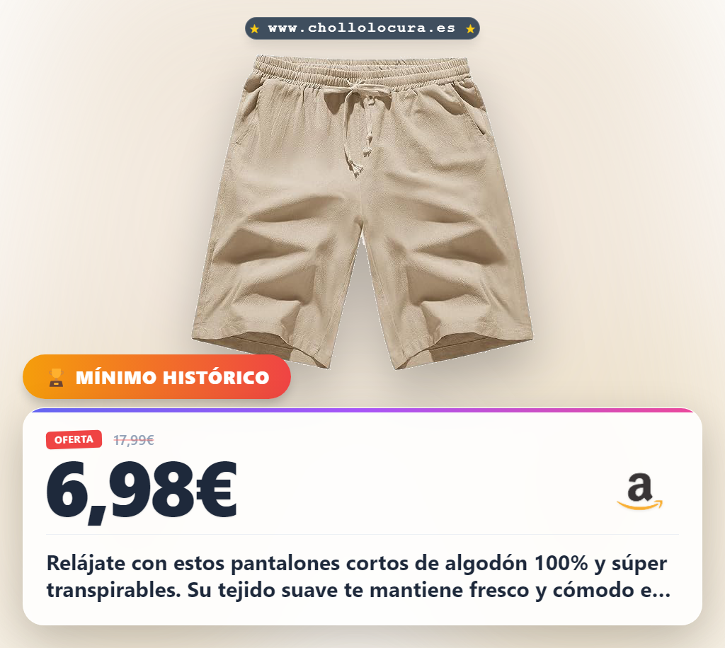 Aprovecha estos pantalones cortos de algodón para hombre en oferta histórica al mejor precio