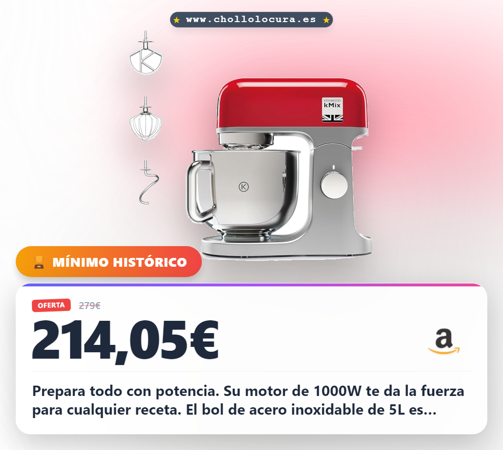 Aprovecha el robot de cocina Kenwood kMix KMX750RD 1000W con capacidad de 5L en oferta histórica