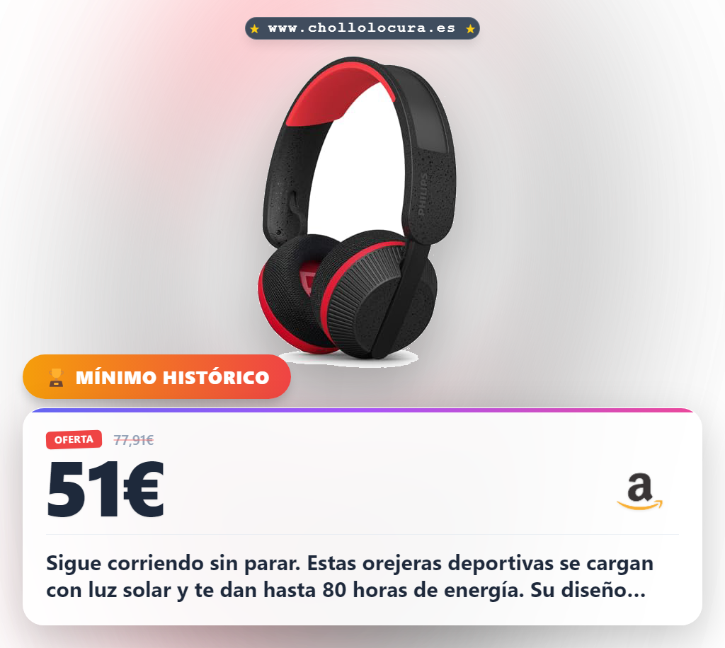 Disfruta de los auriculares deportivos Philips TAA6219BK con carga solar y 80 horas de batería al mejor precio