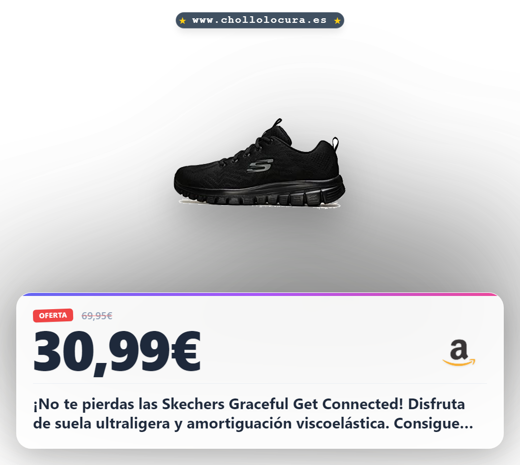 Llévate las Zapatillas Skechers Graceful Get Connected para Mujer Black Mesh Trim con suela ligera y amortiguación a precio de chollo.