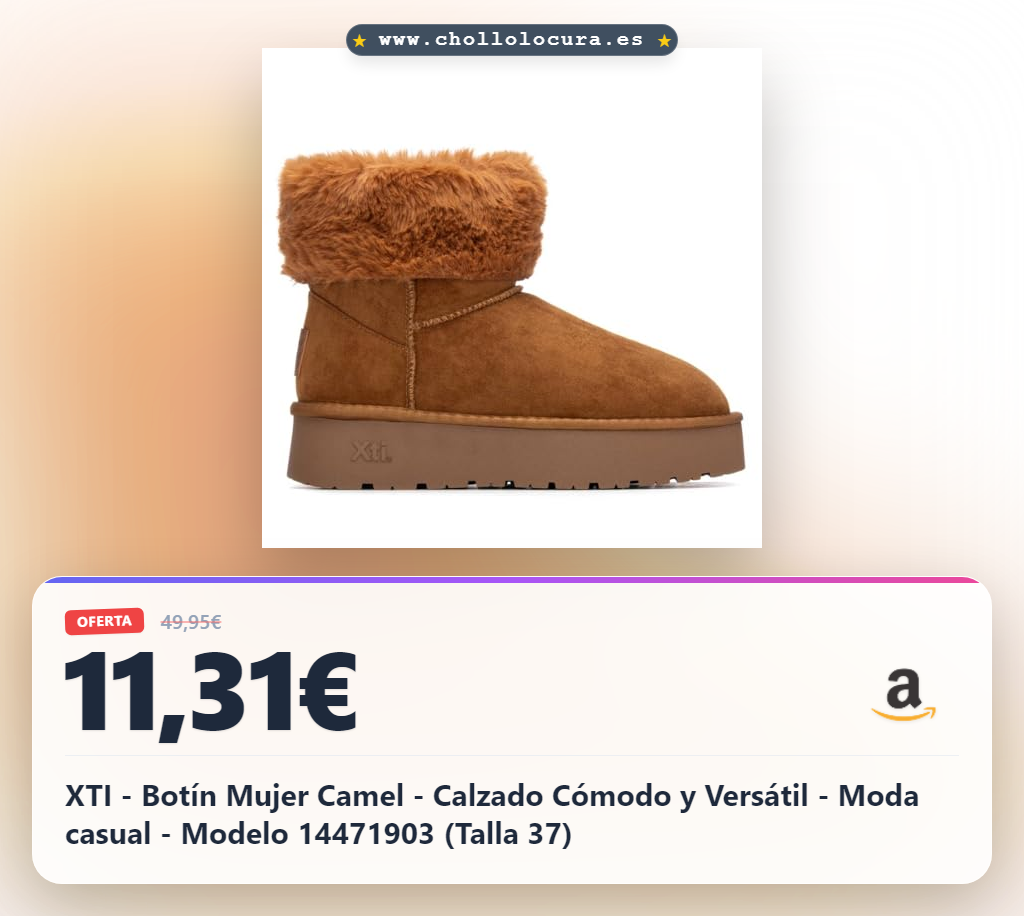 XTI - Botín Mujer Camel - Calzado Cómodo y Versátil - Moda casual - Modelo 14471903 (Talla 37)