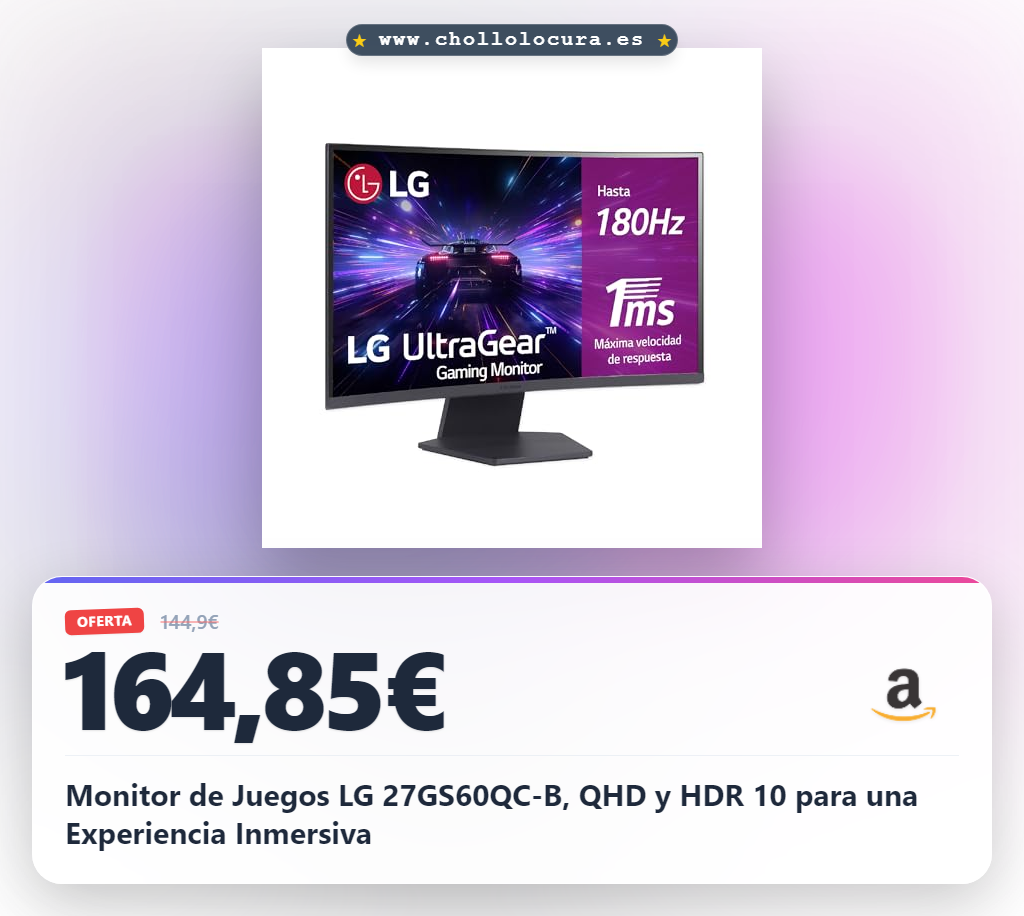 Monitor de Juegos LG 27GS60QC-B, QHD y HDR 10 para una Experiencia Inmersiva