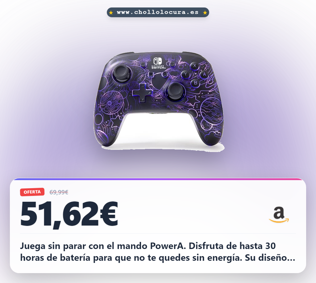 Aprovecha el mando inalámbrico PowerA para Nintendo Switch con tecnología Lumectra y 30 horas de batería.