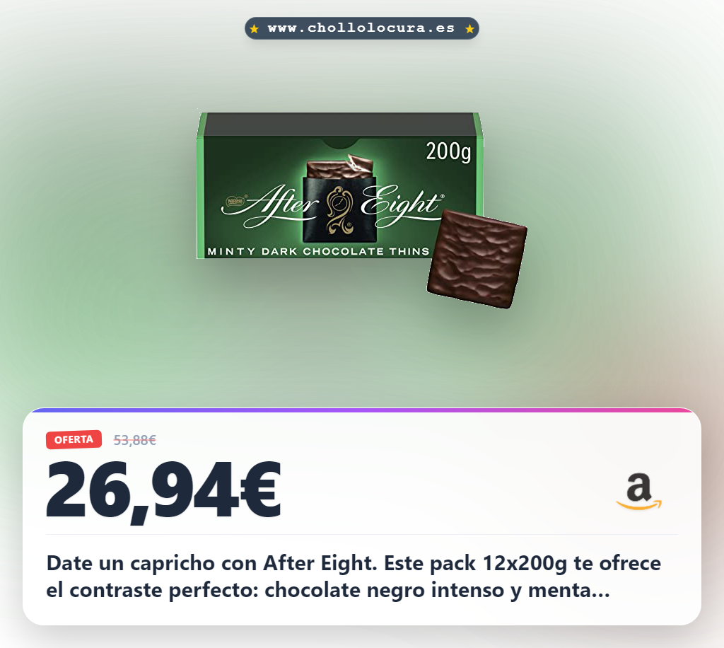 Compra After Eight Chocolate Negro Menta Láminas: Relleno cremoso de menta y Cacao sostenible al mejor precio.
