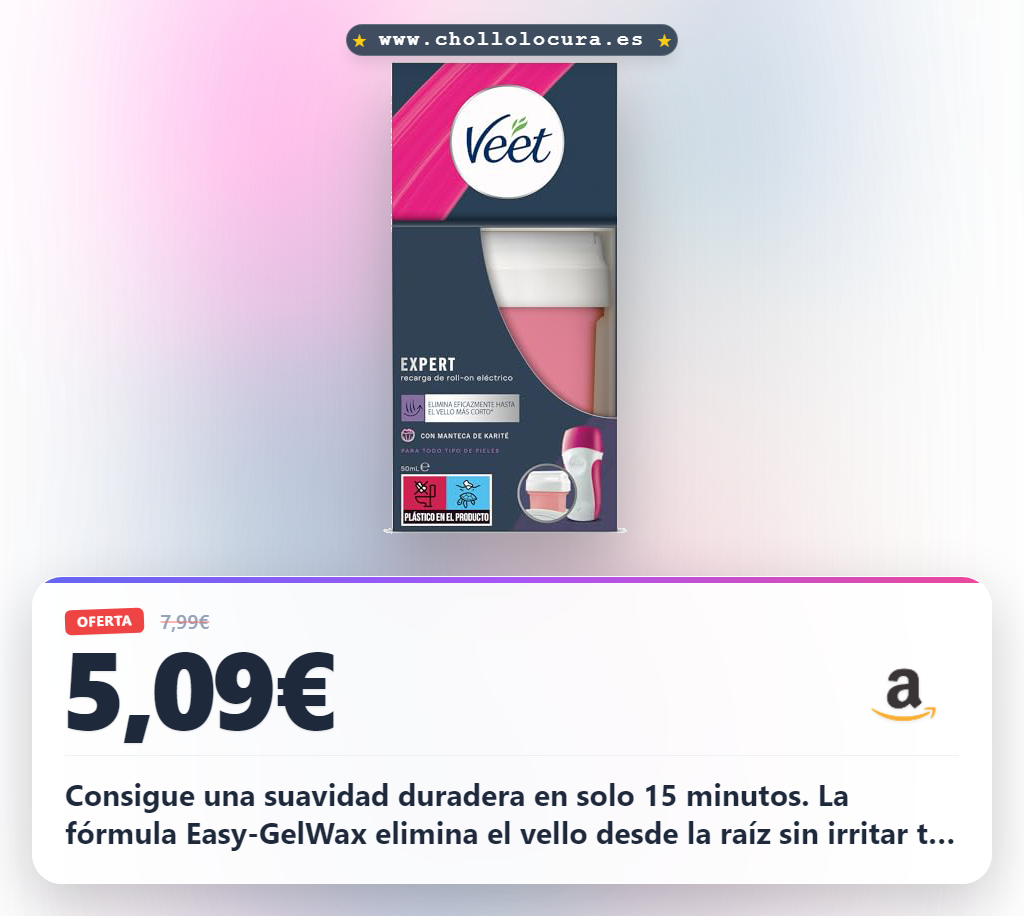 Aprovecha la cera EasyWax Roll-On Eléctrico Veet con Manteca de Karité para 28 días de suavidad al mejor precio