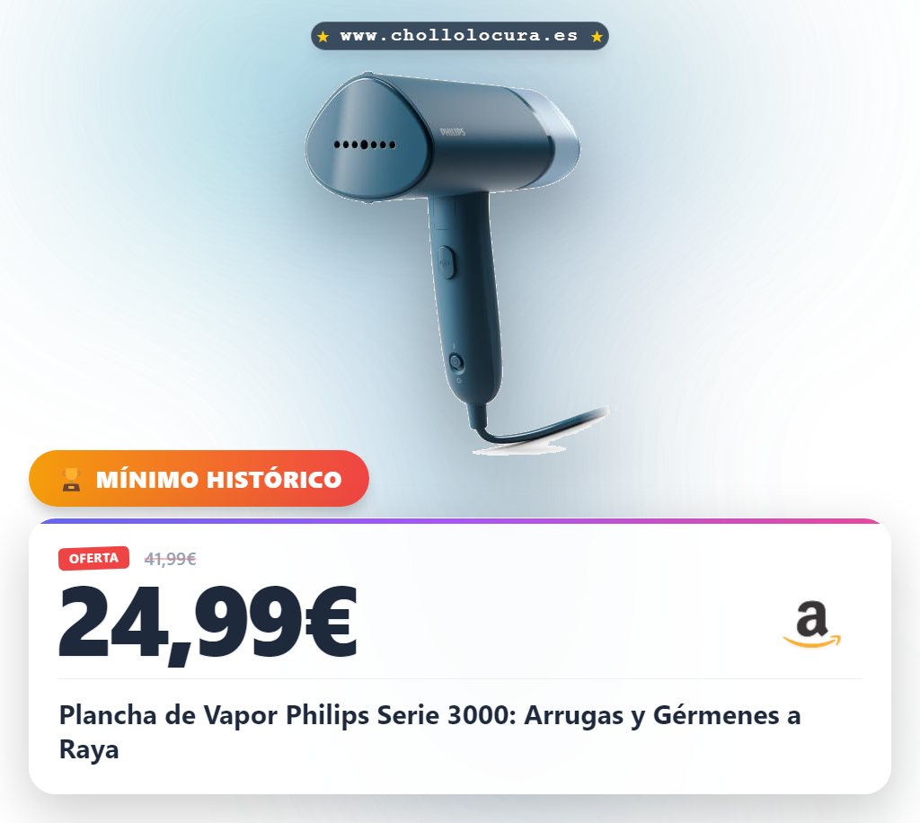 Philips Serie 3000 Plancha vertical - Vaporizador - 1000 W, 20 g/min de vapor, Depósito de agua de 100 ml extraíble, Placa de plástico, Diseño compacto y plegable ideal para viajar, Azul (STH3000/20)