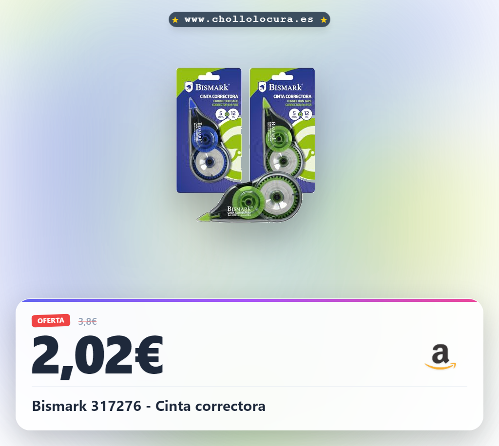 Encuentra la Cinta Correctora Bismark 317276 de 5mm x 12m a precio de chollo. Corrige rápido y limpio.