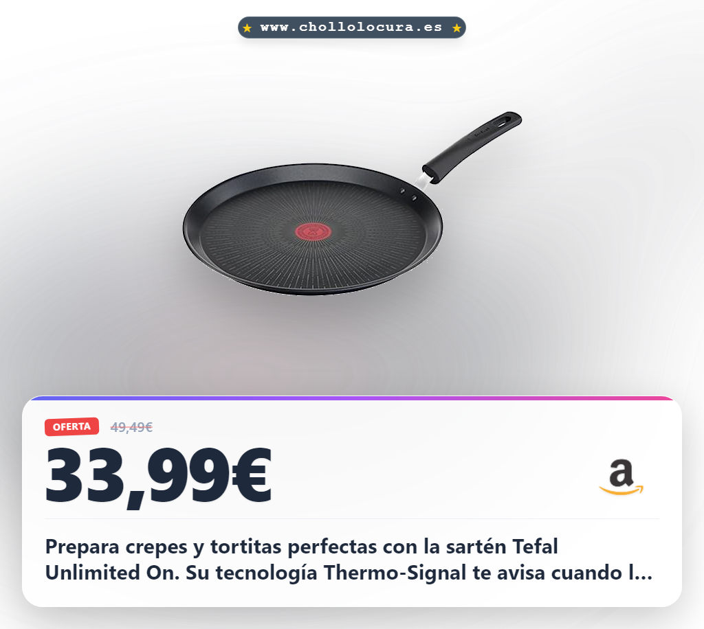 Aprovecha la sartén crepera Tefal Unlimited On 28 cm con Thermo-Signal y revestimiento antiadherente