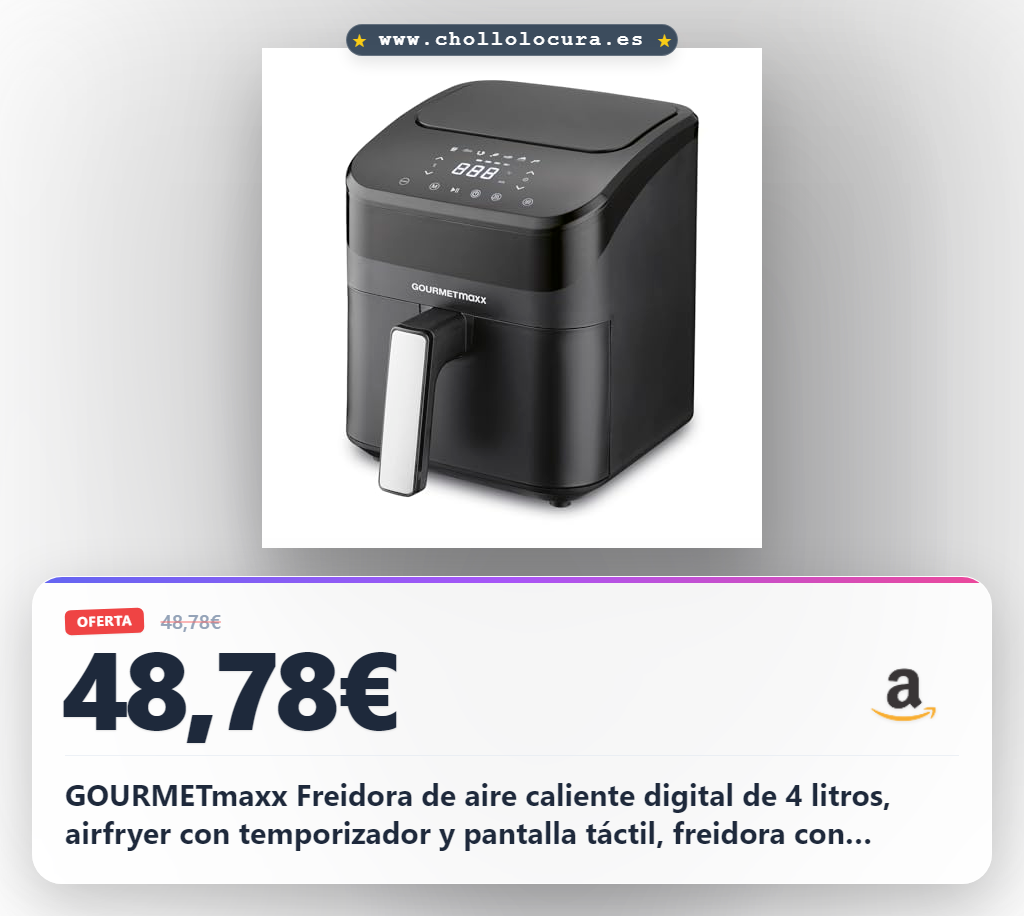 GOURMETmaxx Freidora de aire caliente digital de 4 litros, airfryer con temporizador y pantalla táctil, freidora con funciones y programas versátiles, freidora de ahorro de energía, prácticamente sin