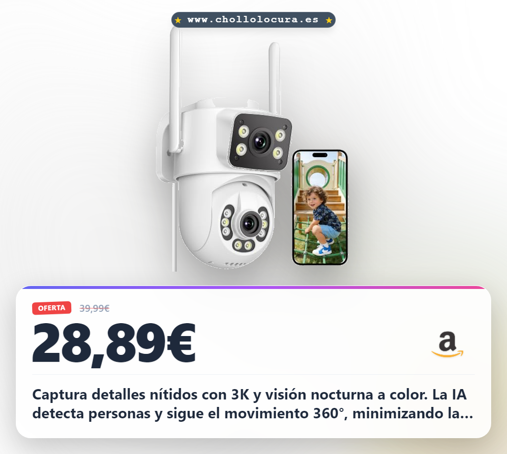 Descubre la cámara de vigilancia WiFi exterior ANBIUX 3K con doble lente y visión nocturna color. ¡En oferta histórica!