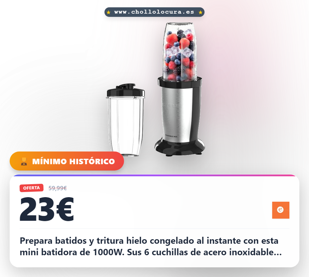 Aprovecha la batidora portátil Taurus Shake & Go 1000W con 6 cuchillas de acero inoxidable para triturar hielo y fruta congelada