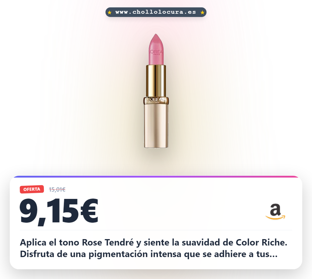 Aplica el tono Rose Tendré y siente la suavidad de Color Riche. Disfruta de una pigmentación intensa que se adhiere a tus labios por horas. Una fórmula de alta calidad para un look perfecto y duradero.