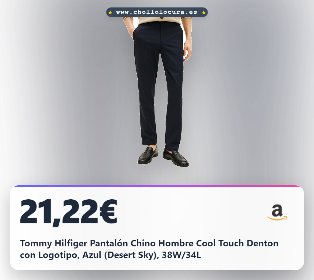 Tommy Hilfiger Pantalón Chino Hombre Cool Touch Denton con Logotipo, Azul (Desert Sky), 38W/34L