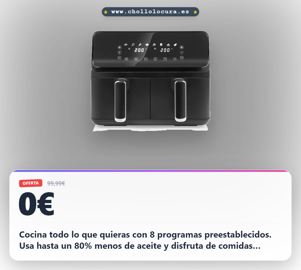 Consigue la Airfryer Tristar de doble cesta 8 programas y temperatura ajustable a precio de chollo