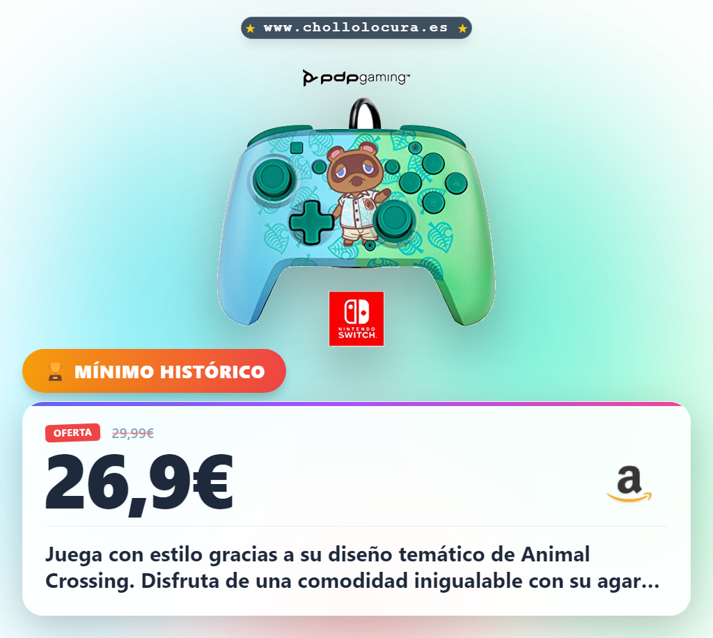 Llévate el mando Nintendo Switch Faceoff Deluxe+ con diseño Animal Crossing y audio de alta calidad.