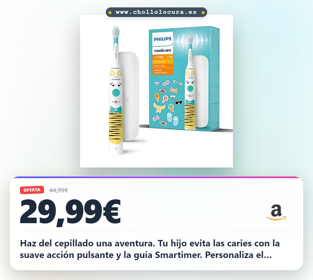 Aprovecha el cepillo dental eléctrico Sonicare For Kids con pegatinas de mascotas y estuche de viaje en oferta histórica