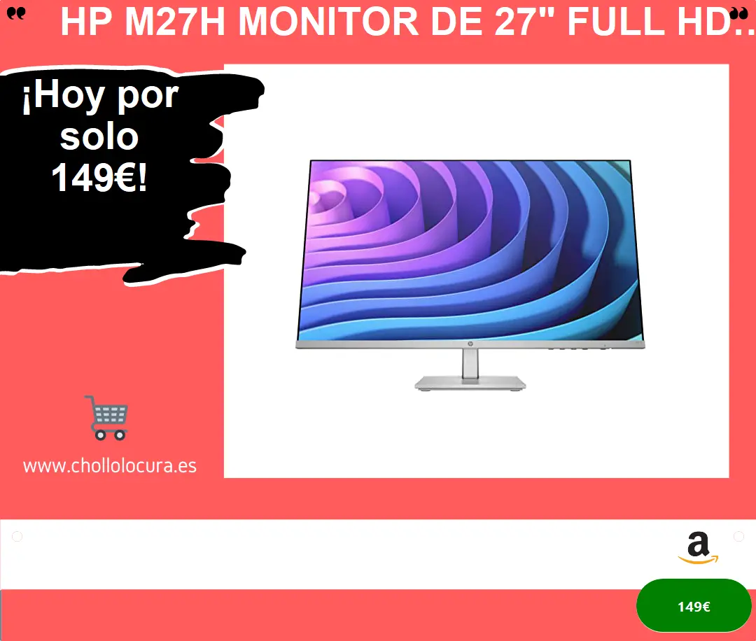 HP M27h Monitor de 27" Full HD (1920 x 1080, 75 Hz, IPS, 16:9, Low Blue Light, HDMI 1.4, VGA, Antirreflejo, Altura e Inclinación Ajustable, Microborde) plateado y negro