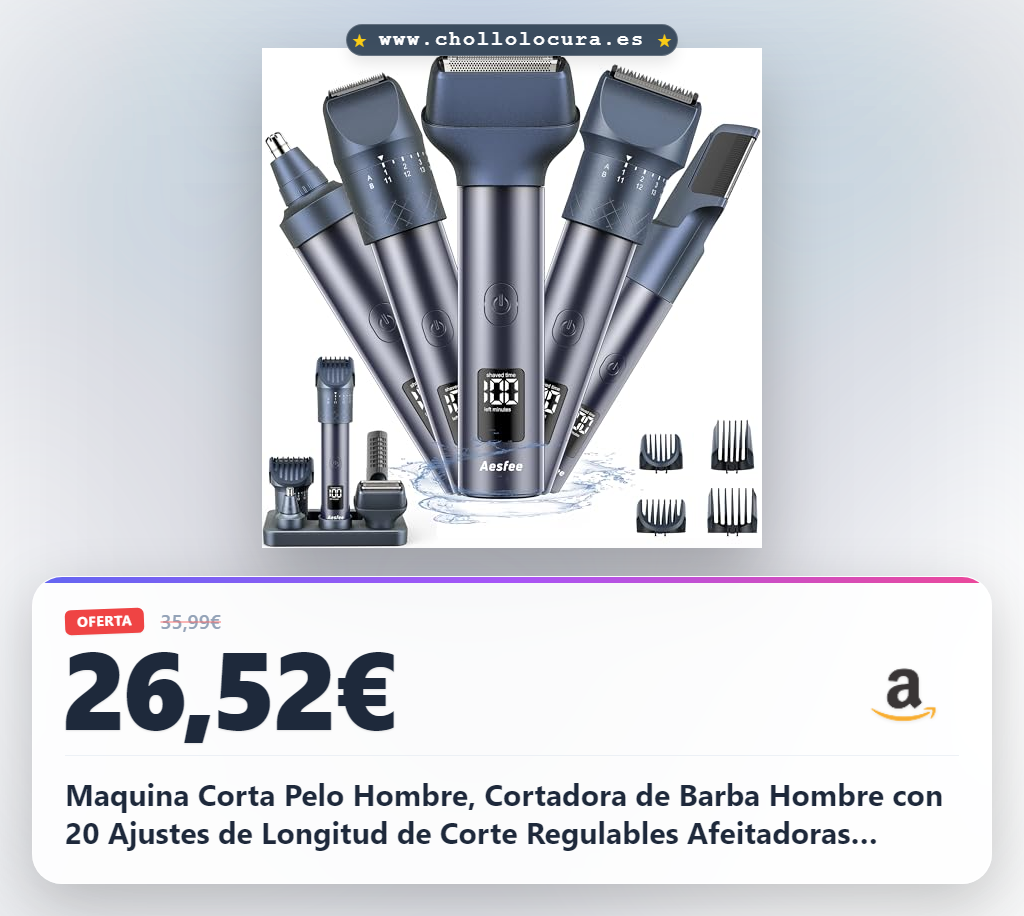 Maquina Corta Pelo Hombre, Cortadora de Barba Hombre con 20 Ajustes de Longitud de Corte Regulables Afeitadoras Eléctricas Resistente al Agua Con Clasificación IPX7 y Base de Carga USB-C Recargable