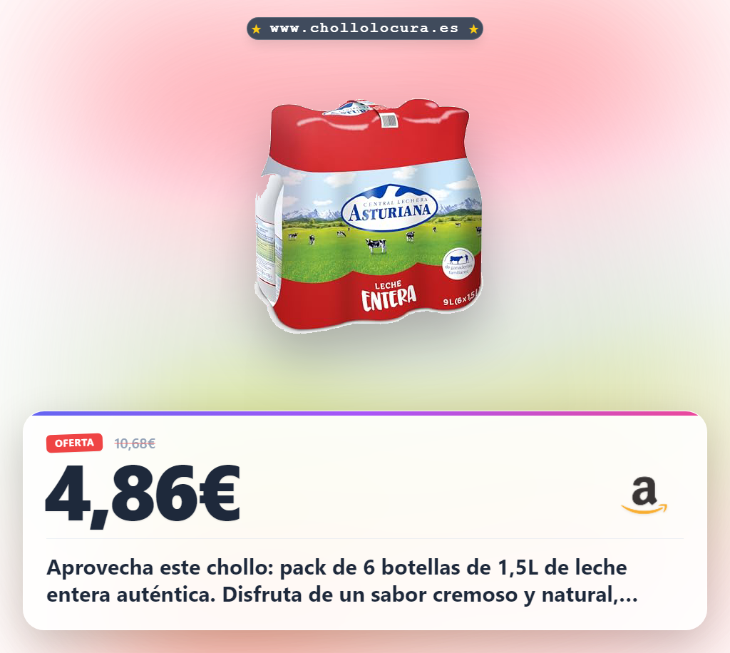 Aprovecha la leche entera UHT Central Lechera Asturiana pack 6x1.5L al mejor precio