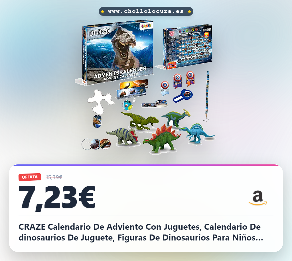 CRAZE Calendario De Adviento Con Juguetes, Calendario De dinosaurios De Juguete, Figuras De Dinosaurios Para Niños Con Sorpresas Y Regalos Para Navidad