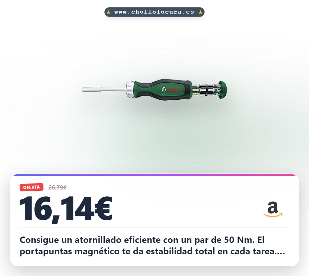 Aprovecha el destornillador de carraca Bosch con alto par y 12 puntas de acero en oferta histórica