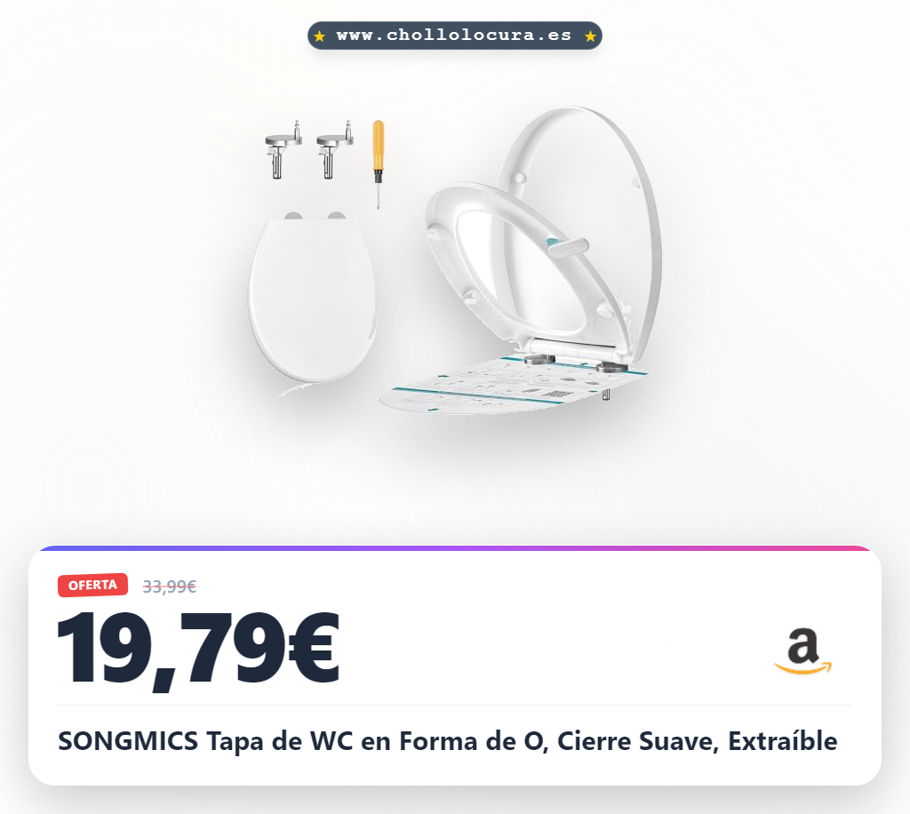SONGMICS Tapa de WC en Forma de O, Cierre Suave, Extraíble