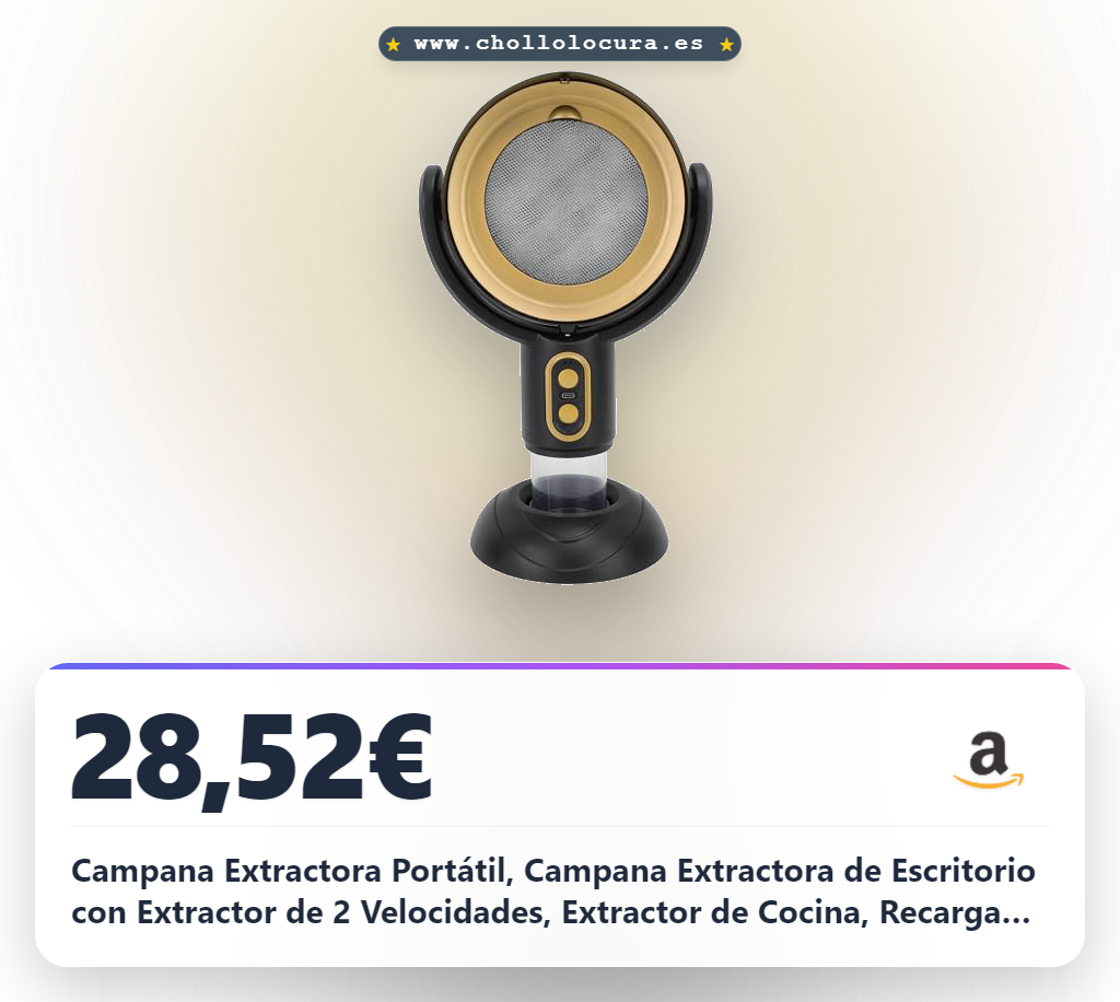 Campana Extractora Portátil, Campana Extractora de Escritorio con Extractor de 2 Velocidades, Extractor de Cocina, Recargable por USB, Larga Resistencia, Ideal para Barbacoa en