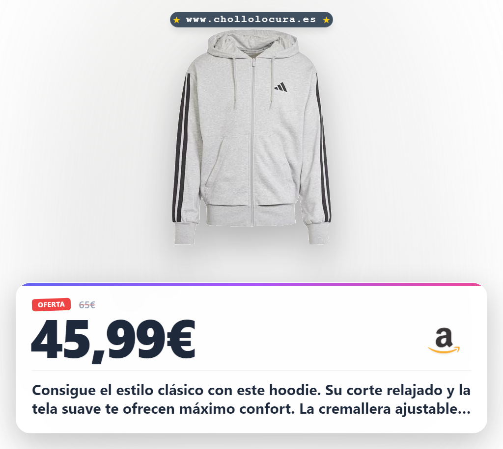 Aprovecha el hoodie adidas Essential French Terry con corte clásico y material reciclado en oferta