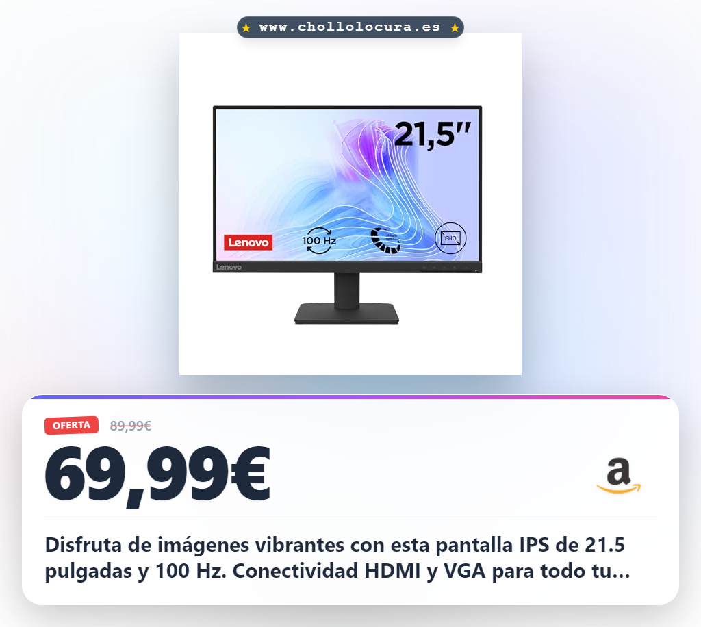 Consigue el monitor Lenovo L22-4e FHD 21.5 pulgadas IPS con 100 Hz y 99% sRGB en oferta