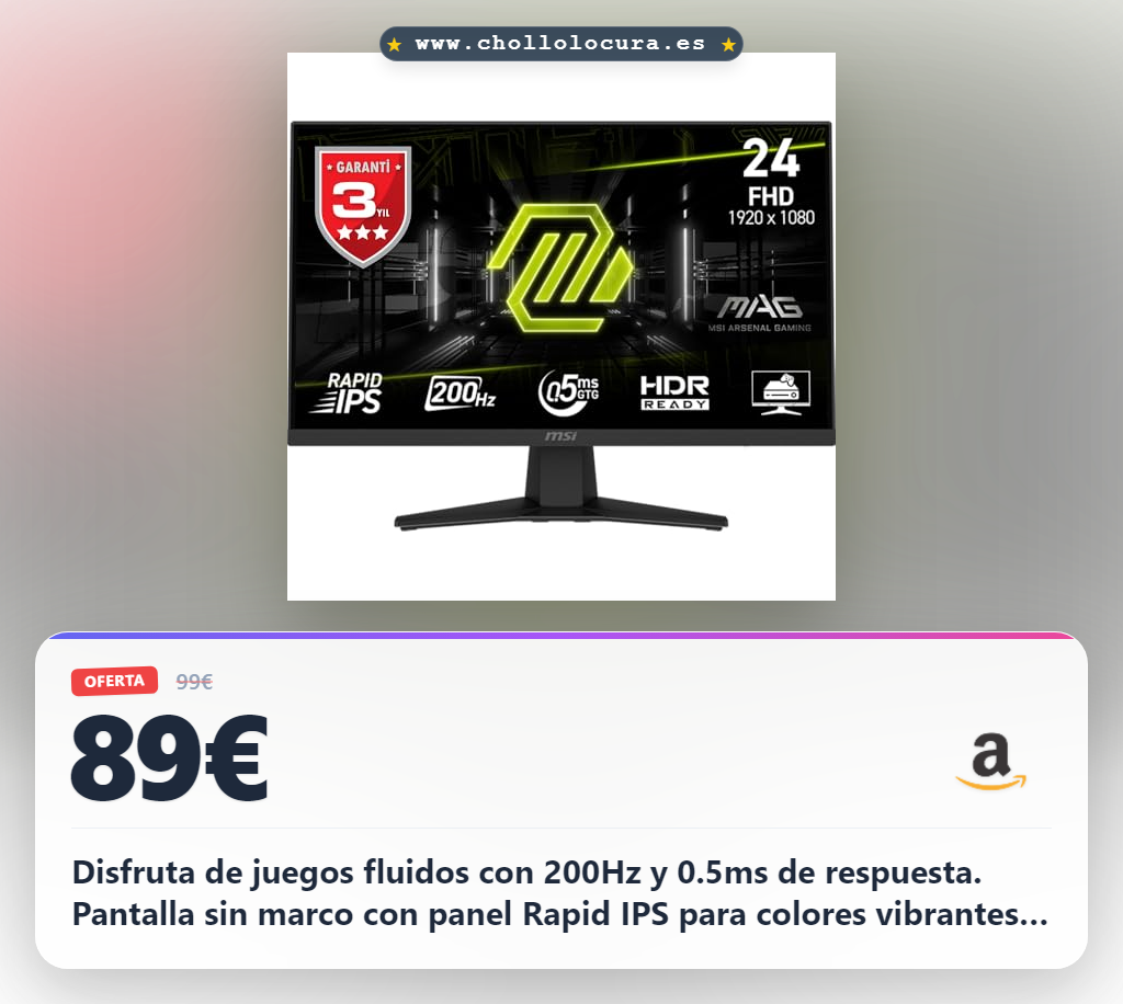 Consigue el monitor gaming MSI MAG 244F 24 pulgadas 200Hz con tecnología Rapid IPS y AI Vision en oferta
