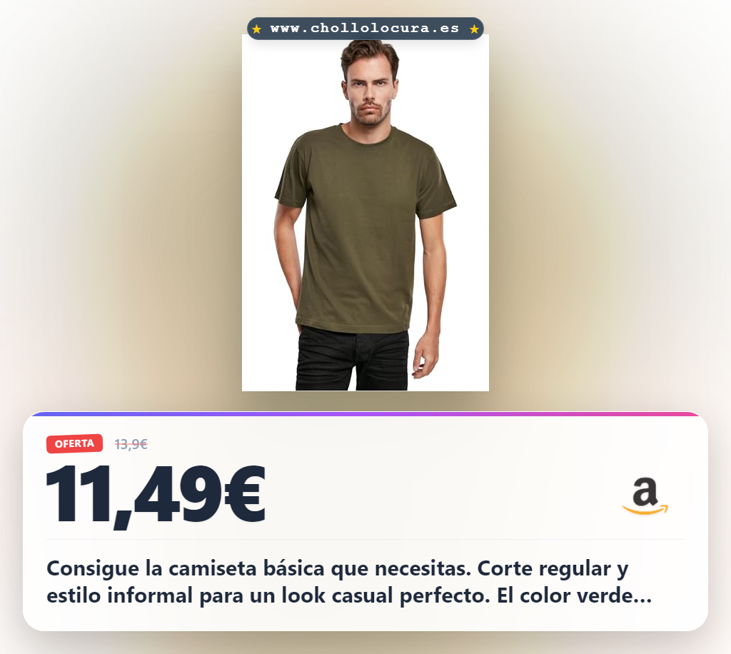 Consigue la camiseta básica hombre en color verde oliva ajuste regular al mejor precio
