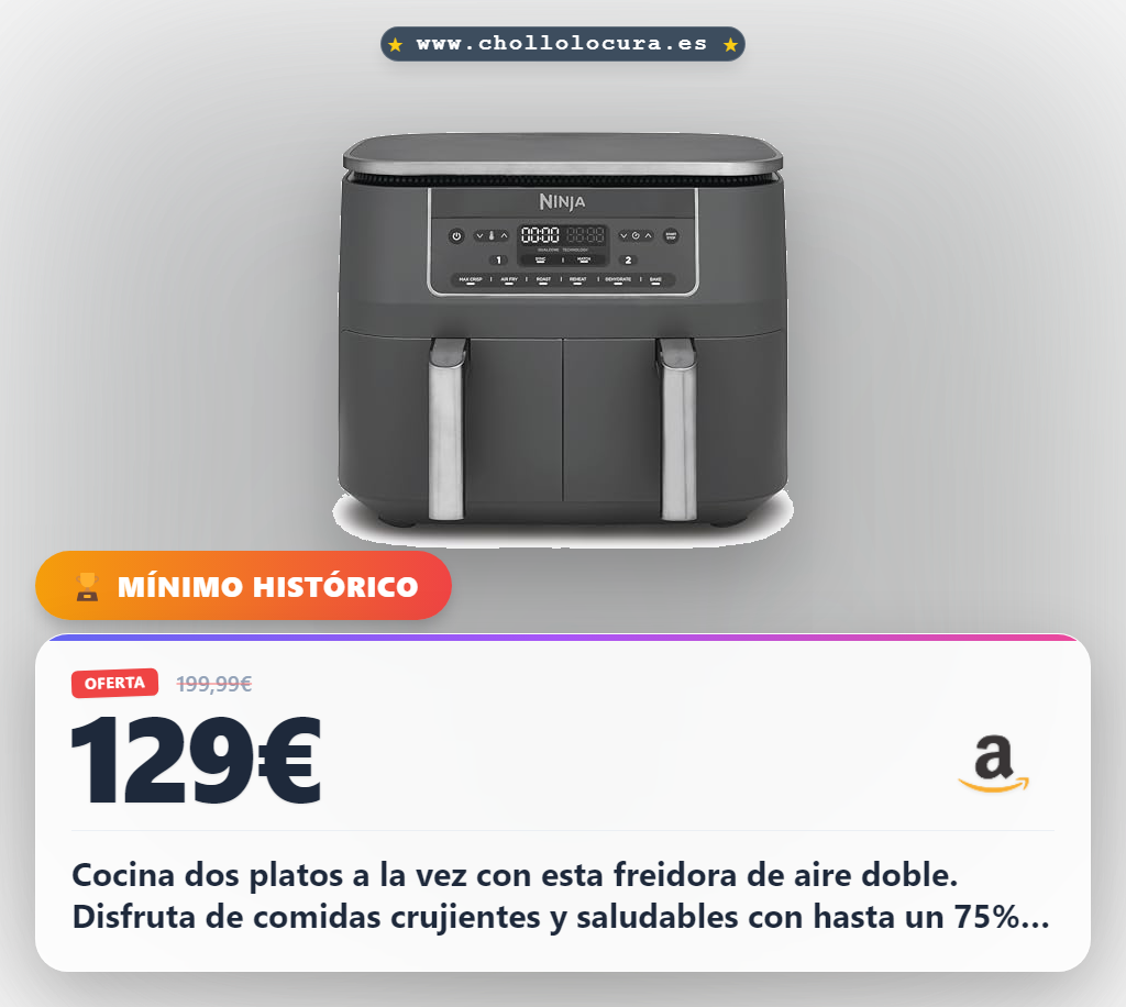 Aprovecha la freidora de aire Ninja con compartimento doble y 6 funciones para cocinar al mejor precio en oferta
