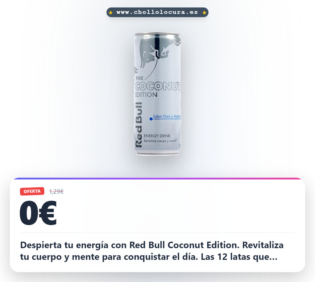 Aprovecha la oferta de Red Bull Coconut Edition 250ml. Consigue 12 latas para revitalizar cuerpo y mente al mejor precio