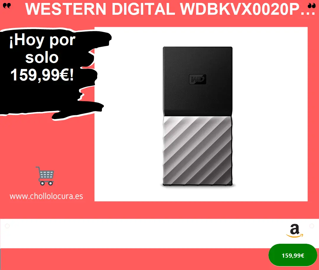 Western Digital WDBKVX0020PSL-WESN My Passport Portable SSD 2TB, Negro / plateado