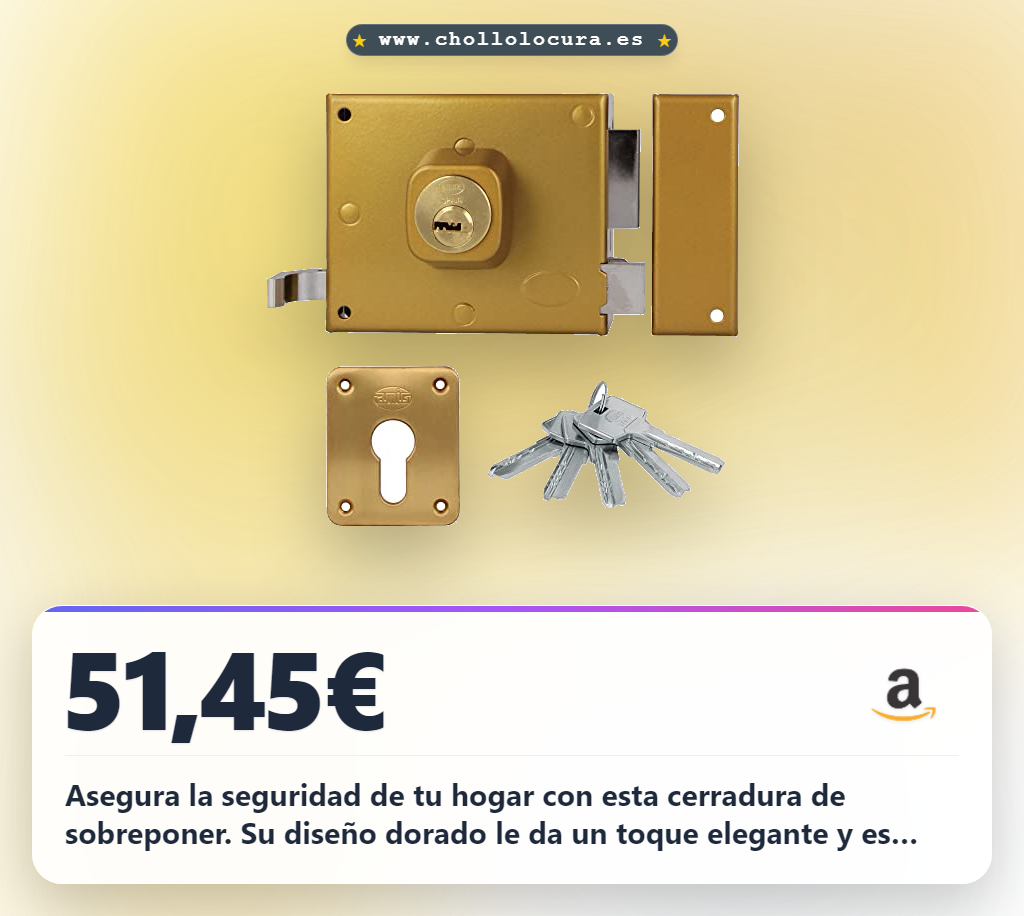 Consigue la cerradura de sobreponer Amig de acero dorado con palanca y Europerfil para puertas de madera.