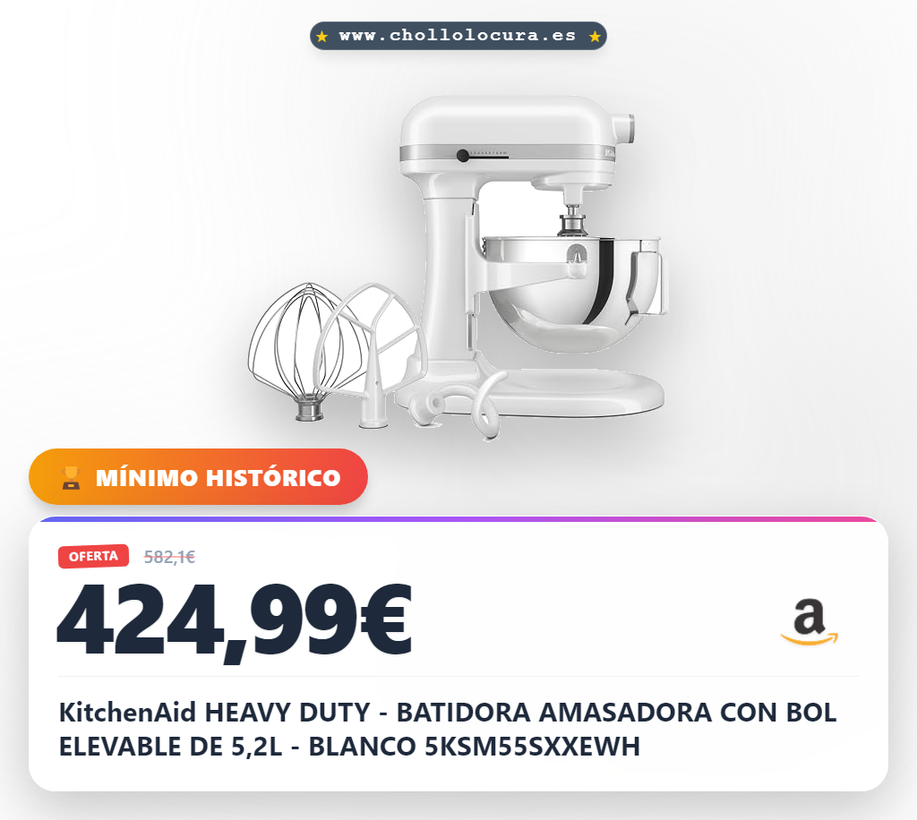 KitchenAid HEAVY DUTY - BATIDORA AMASADORA CON BOL ELEVABLE DE 5,2L - BLANCO 5KSM55SXXEWH