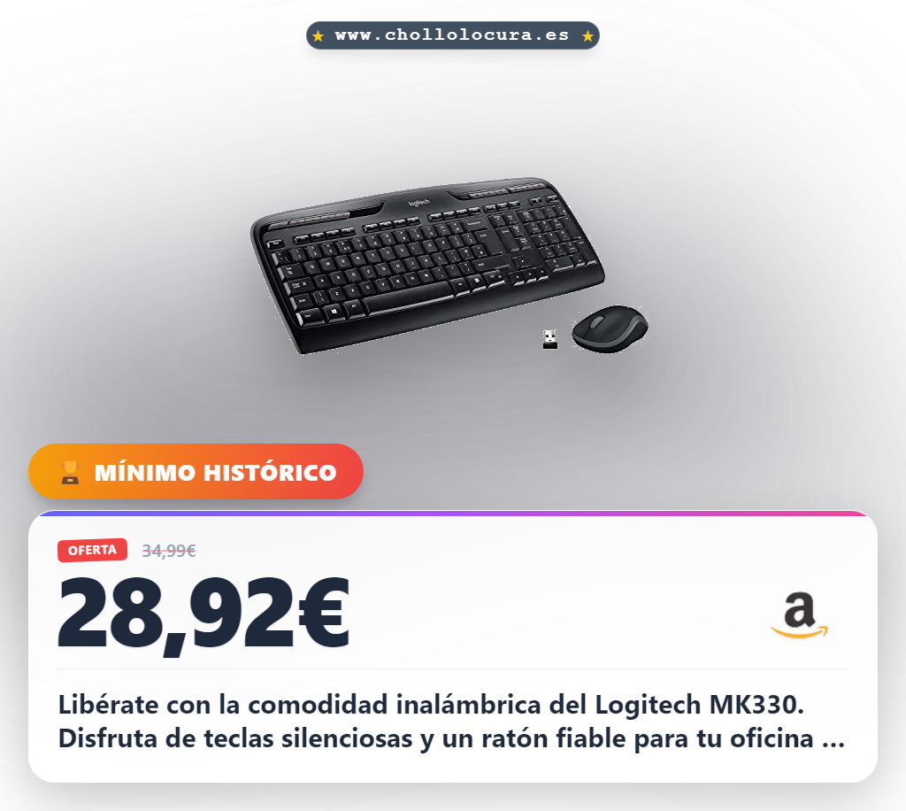 Aprovecha el combo Logitech MK330: teclado y ratón inalámbrico con teclas silenciosas al mejor precio.