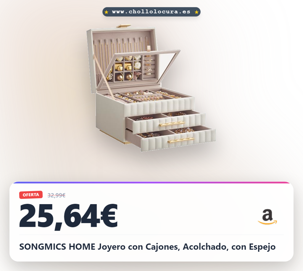 SONGMICS HOME Joyero con Cajones, Acolchado, con Espejo