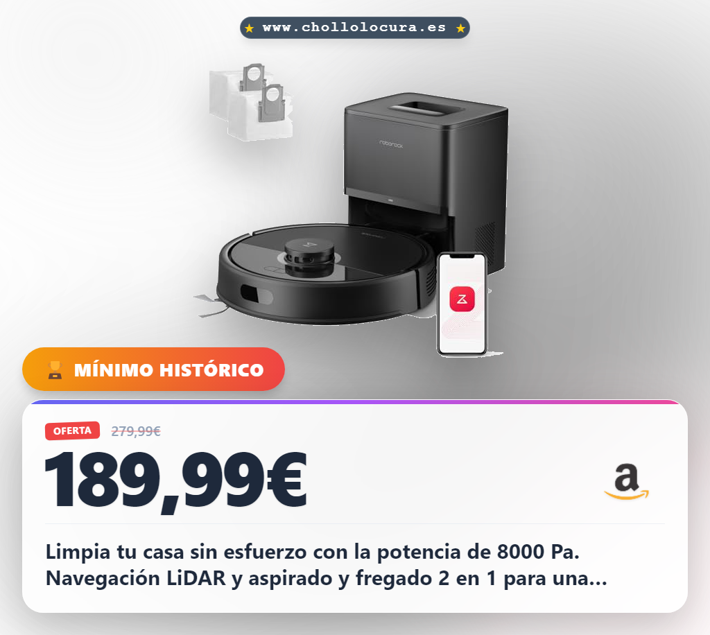 Aprovecha el robot aspirador y fregador Roborock Q7L5+ con succión 8000 Pa y vaciado automático en oferta histórica