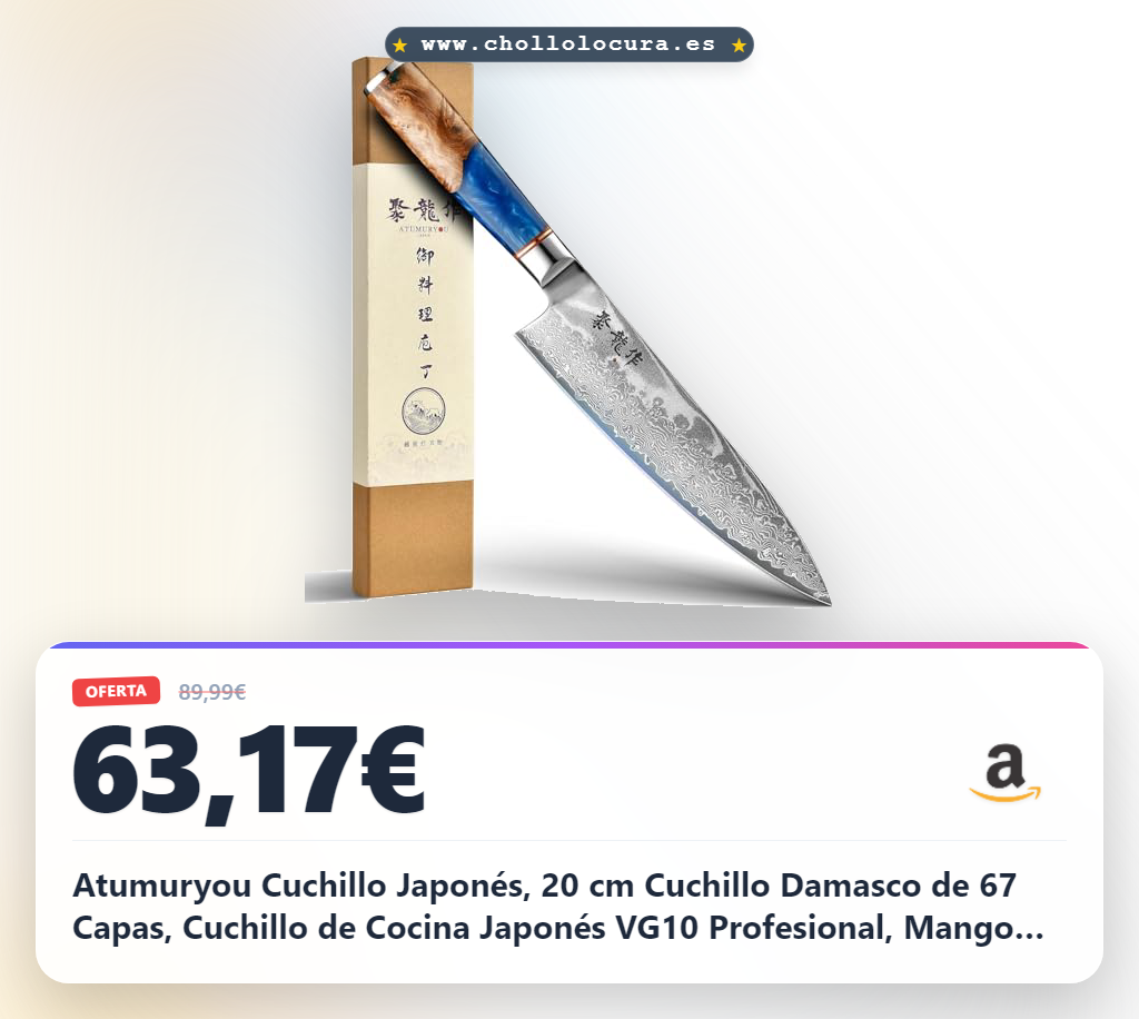 Atumuryou Cuchillo Japonés, 20 cm Cuchillo Damasco de 67 Capas, Cuchillo de Cocina Japonés VG10 Profesional, Mango Ergonómico Azul Océano, Regalo para Chef y Amantes de la Cocina
