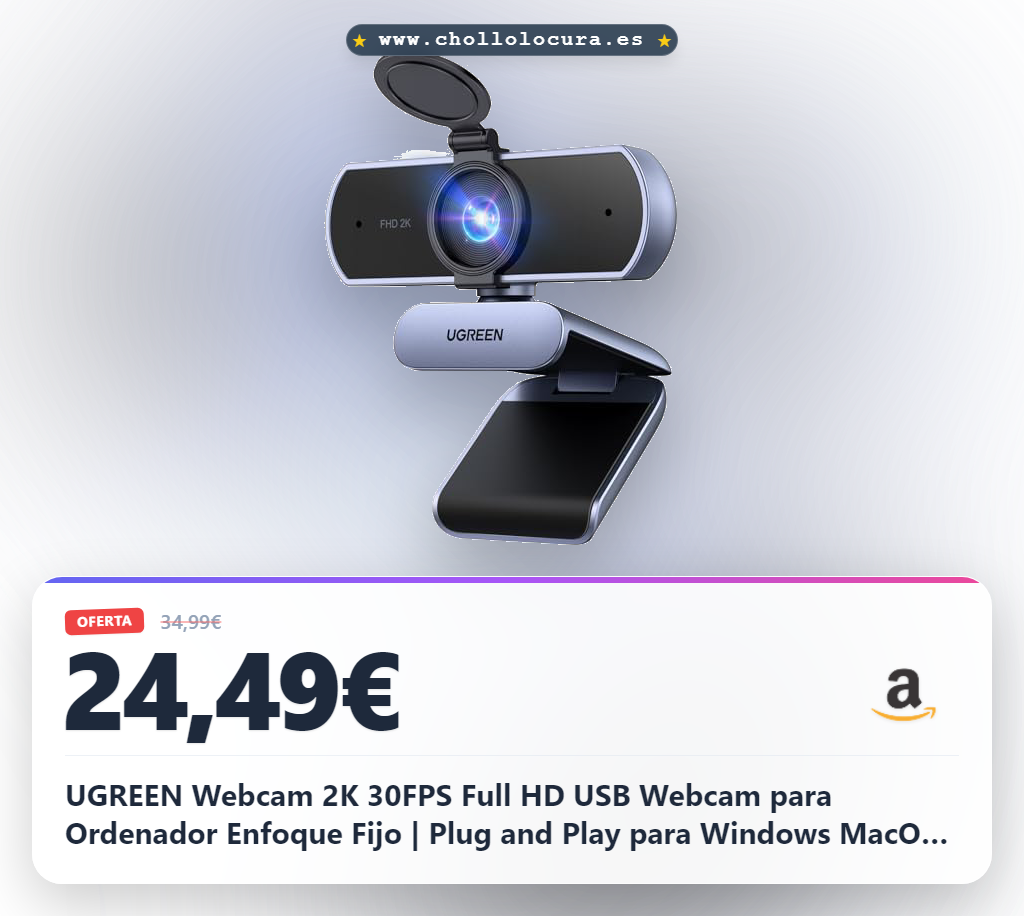 UGREEN Webcam 2K 30FPS Full HD USB Webcam para Ordenador Enfoque Fijo | Plug and Play para Windows MacOS Linux Streaming Youtube Skype Call Video Zoom Videoconferencia(Gris)