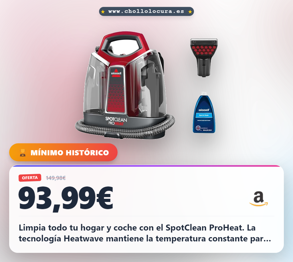Aprovecha el SpotClean ProHeat BISSELL para una limpieza profunda del hogar y el coche al mejor precio