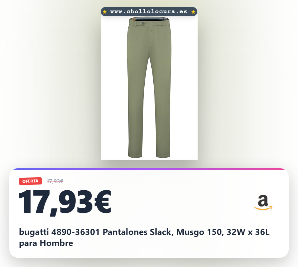 bugatti 4890-36301 Pantalones Slack, Musgo 150, 32W x 36L para Hombre