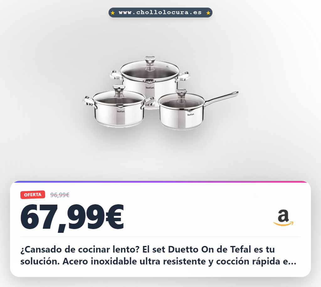 Adquiere el Juego de Ollas Tefal Duetto On en Acero Inoxidable con Inducción y garantía al mejor precio.