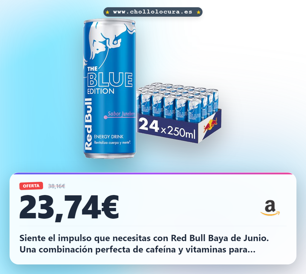 Consigue las 24 latas de Red Bull Baya de Junio en oferta: revitaliza cuerpo y mente al mejor precio del año al chollo.
