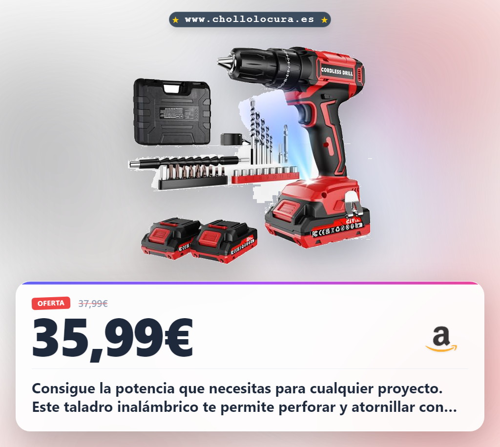 Aprovecha el kit taladro percutor inalámbrico 21V con batería y accesorios para trabajos de bricolaje al mejor precio