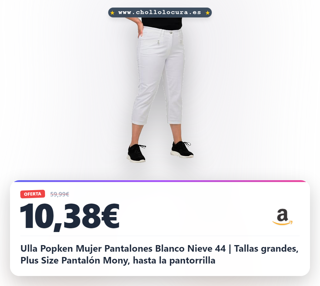 Ulla Popken Mujer Pantalones Blanco Nieve 44 | Tallas grandes, Plus Size Pantalón Mony, hasta la pantorrilla